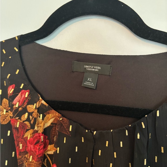 Simply Vera Vera Wang Black and Orange Ruffled Tie Front Dress - Picture 2 of 6